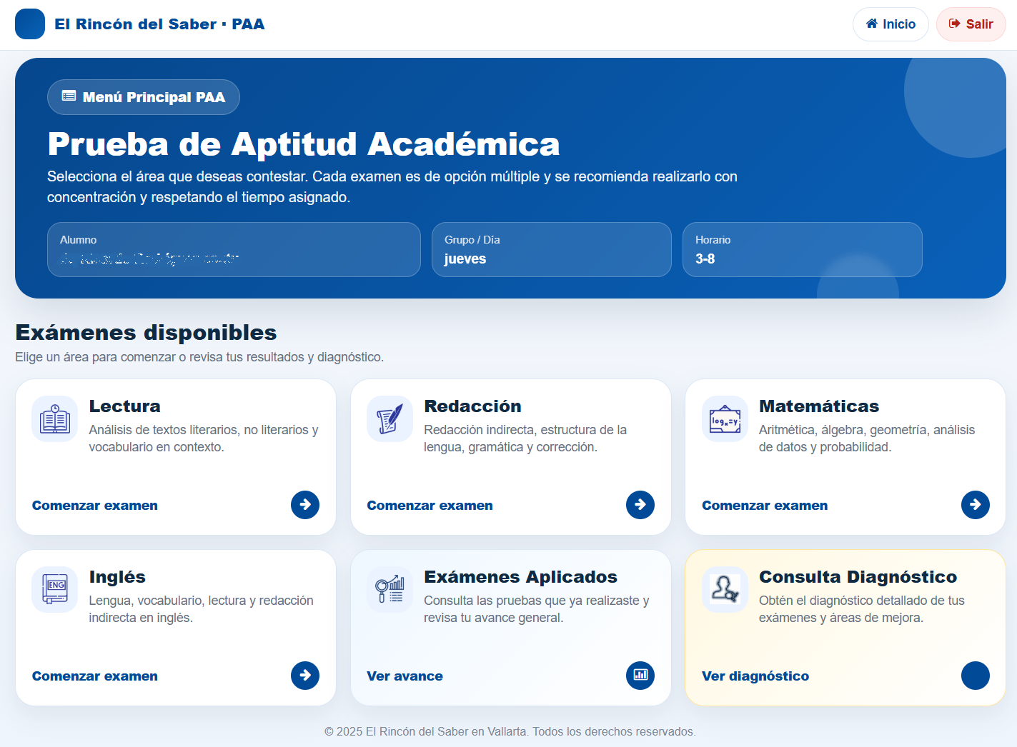 Menú principal PAA